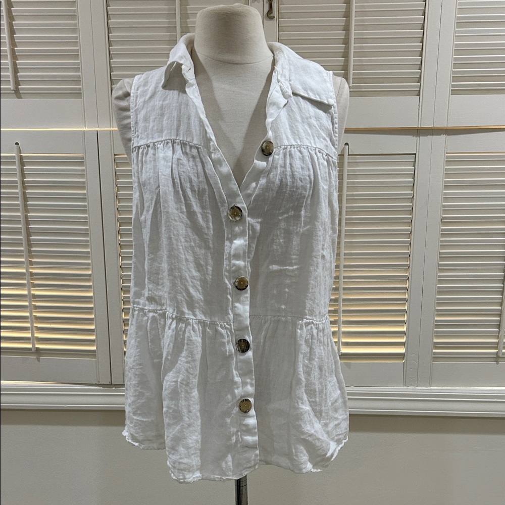Zara New White Sleeveless Button-Down Blouse